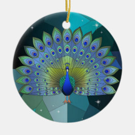 ステンドグラス・アート、孔雀ステンドグラス セラミックオーナメント