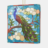 ステンドグラス・アート、孔雀ステンドグラス セラミックオーナメント (左)