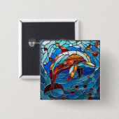 ステンドグラス・イルカ 缶バッジ (正面&裏面)