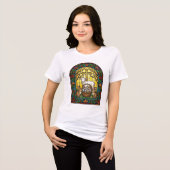 ステンドグラス イースター 羊 うさぎ 窓 トライブレンドTシャツ (正面全面)