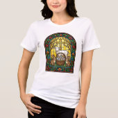 ステンドグラス イースター 羊 うさぎ 窓 トライブレンドTシャツ (正面)