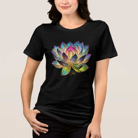ステンドグラス　カラフル　蓮の花 トライブレンドＴシャツ (正面)