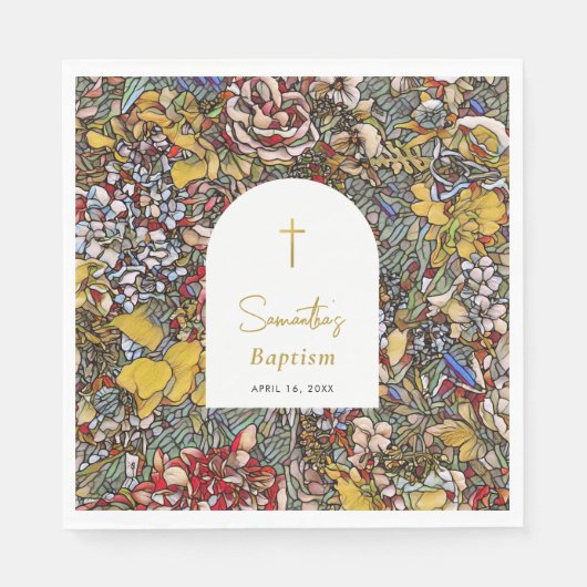 ステンドグラス《キリスト教》洗礼式や命名式バプテスマ スタンダードランチョンナプキン (正面)