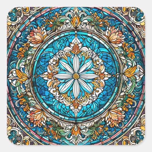 ステンドグラス・クリスチャン・抽象芸術・アート スクエアシール (正面)