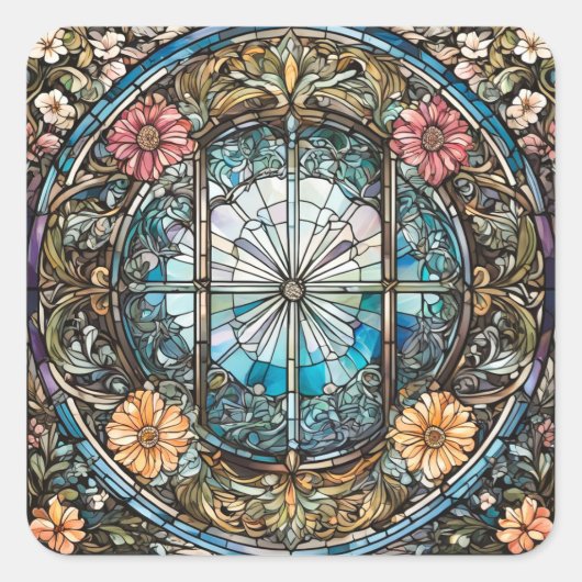 ステンドグラス・クリスチャン・抽象芸術・アート スクエアシール (正面)