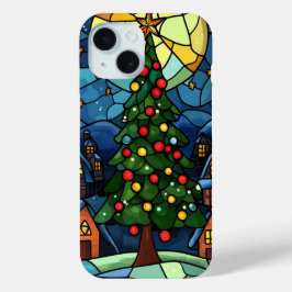 ステンドグラス クリスマスツリー ホリデーナイトシーン iPhone 15ケース