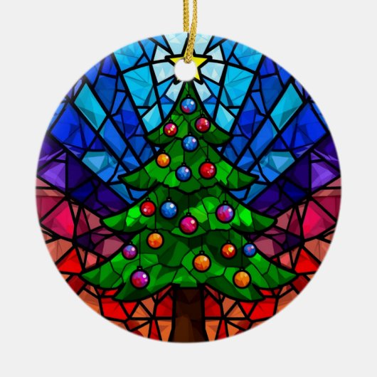 ステンドグラス クリスマスツリー 幾何学模様 セラミックオーナメント (正面)