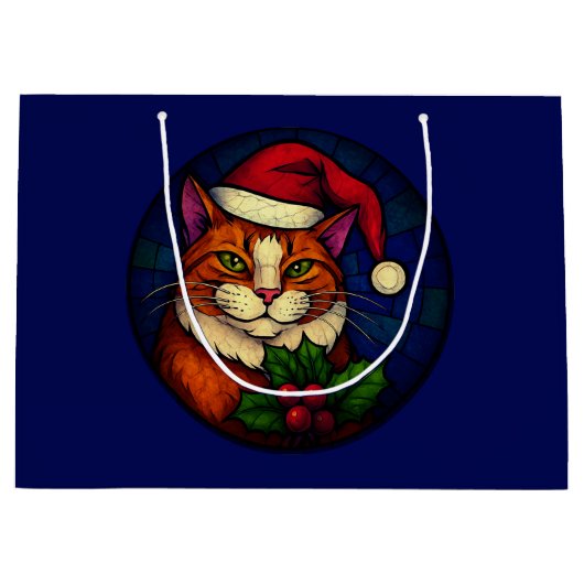 ステンドグラス クリスマス オレンジタビー猫 ラージペーパーバッグ (正面)