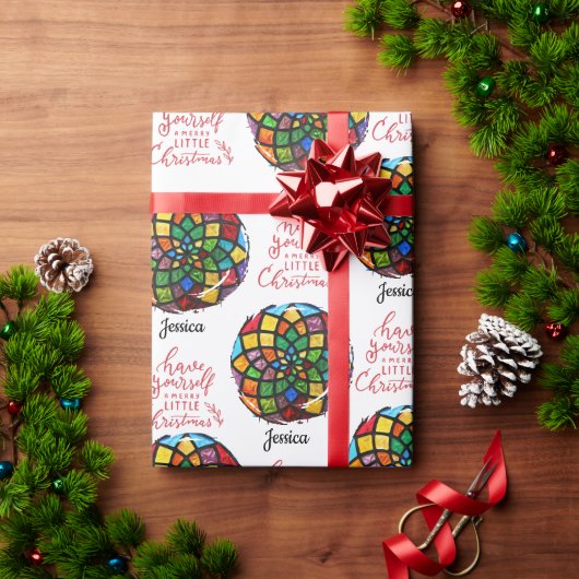 ステンドグラス クリスマス オーダーメイド 名前入り ラッピングペーパー (クリスマスギフト)