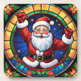 ステンドグラス サンタ クリスマス ホリデー ドリンク コースター