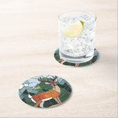 ステンドグラス – ステンドグラススタイル鹿アート ラウンドペーパーコースター (インサイチュ)