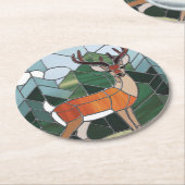 ステンドグラス – ステンドグラススタイル鹿アート ラウンドペーパーコースター (アングル)