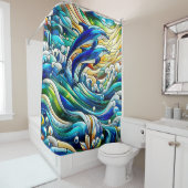 ステンドグラス・ドルフィンの喜び シャワーカーテン (インサイチュ)
