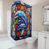 ステンドグラス・ドルフィンの2シャワー・カーテン シャワーカーテン (インサイチュ)