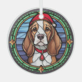 ステンドグラス ビーグル クリスマス ガラスオーナメント (正面)
