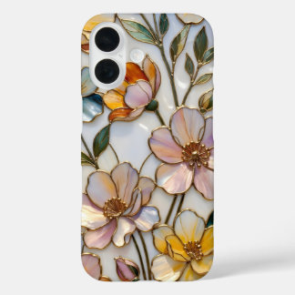 ステンドグラス フラワー iPhoneケース ウォームパステル ゴールド iPhone 16ケース