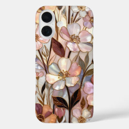 ステンドグラス フラワー iPhoneケース パステルゴールド ラグジュアリー iPhone 16ケース