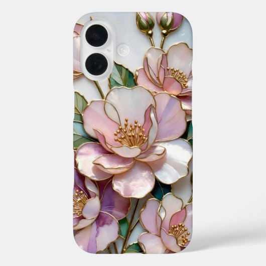 ステンドグラス フラワー iPhoneケース ピンクゴールドの花 Case-Mate iPhoneケース (裏面)