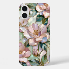 ステンドグラス フラワー iPhoneケース ピンクゴールドフラワー iPhone 16 Plusケース