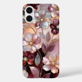 ステンドグラス フラワー iPhoneケース ピンクバーガンディ ゴールド iPhone 16 Plusケース