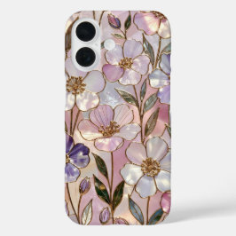 ステンドグラス フラワー iPhoneケース ピンク ゴールド フラワーモチーフ iPhone 16ケース