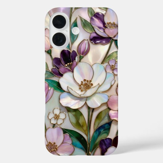 ステンドグラス フラワー iPhoneケース 白 紫 金 Case-Mate iPhoneケース (裏面)
