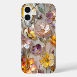 ステンドグラス フラワー iPhoneケース 黄色 ピンク ゴールド iPhone 16 Plusケース
