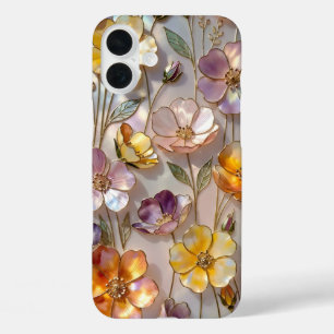 ステンドグラス フラワー iPhoneケース 黄色 ピンク ゴールド iPhone 16 Plusケース