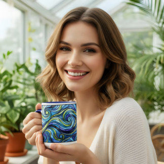 ステンドグラス ブルー 波 コーヒー マグカップ