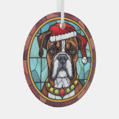 ステンドグラス ボクサー犬 クリスマス ガラスオーナメント (正面右)