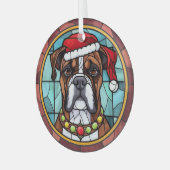 ステンドグラス ボクサー犬 クリスマス ガラスオーナメント (正面左)