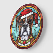 ステンドグラス ボクサー犬 クリスマス ラージ壁時計 (傾斜)