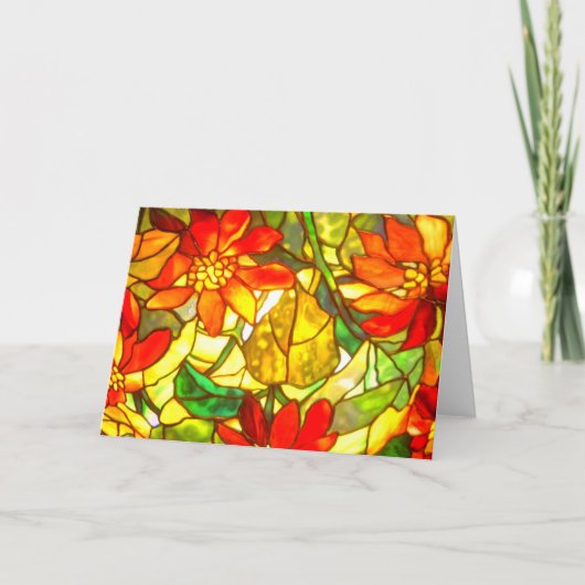 ステンドグラス·ポインセチア花ヴィンテージフローラ カード (正面)