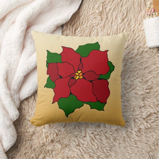 ステンドグラス・ポインセチア クッション (ブランケット)