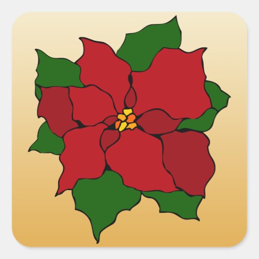 ステンドグラス・ポインセチア スクエアシール (正面)