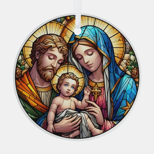 ステンドグラス・メアリー、ヨセフ、イエス ガラスオーナメント (裏面)