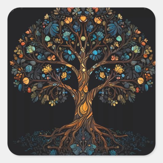 ステンドグラス モザイク ツリー スクエアシール (正面)