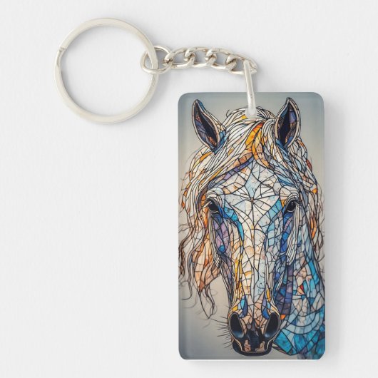 ステンドグラス モザイク 馬 アート キーホルダー (正面)