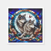 ステンドグラス・ルック・ウルフ・ペア スタンダードカクテルナプキン (正面)