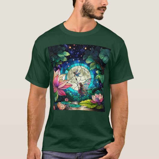 ステンドグラス 小さな妖精とトンボ Tシャツ (正面)