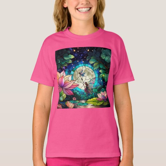 ステンドグラス 小さな妖精とトンボ Tシャツ (正面)