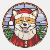 ステンドグラス 柴犬 クリスマス ラウンドシール (正面)