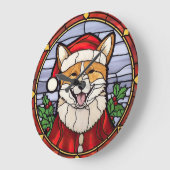 ステンドグラス 柴犬 クリスマス ラージ壁時計 (傾斜)