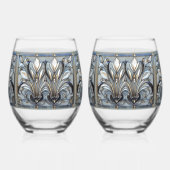 ステンドグラス（紋章の）フラ・ダ・リステンドグラス模様 ステムなしワイングラス (左)