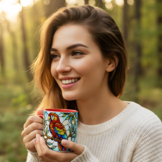 ステンドグラス 花柄 美しい オウム コーヒー マグカップ