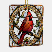 ステンドグラス（鳥）ショウジョウコウカンチョウスクエアレッドバーズギフトアイディア セラミックオーナメント (右)