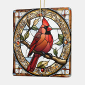 ステンドグラス(鳥)ショウジョウコウカンチョウスクエアレッドバーズギフトアイディア セラミックオーナメント (左)