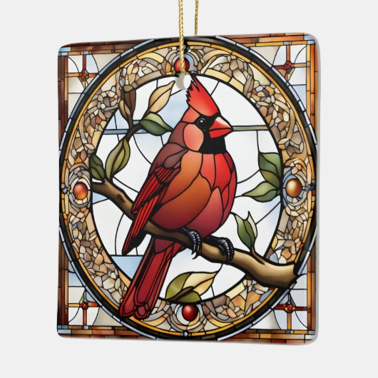 ステンドグラス（鳥）ショウジョウコウカンチョウスクエアレッドバーズギフトアイディア セラミックオーナメント (左)