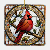 ステンドグラス(鳥)ショウジョウコウカンチョウスクエアレッドバーズギフトアイディア セラミックオーナメント (裏面)