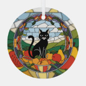 ステンドグラス、黒猫ステンドガカラフルラス ガラスオーナメント (裏面)